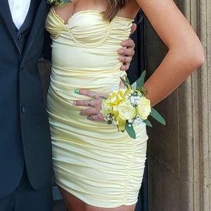 Oh polly light yellow silk elegant dress